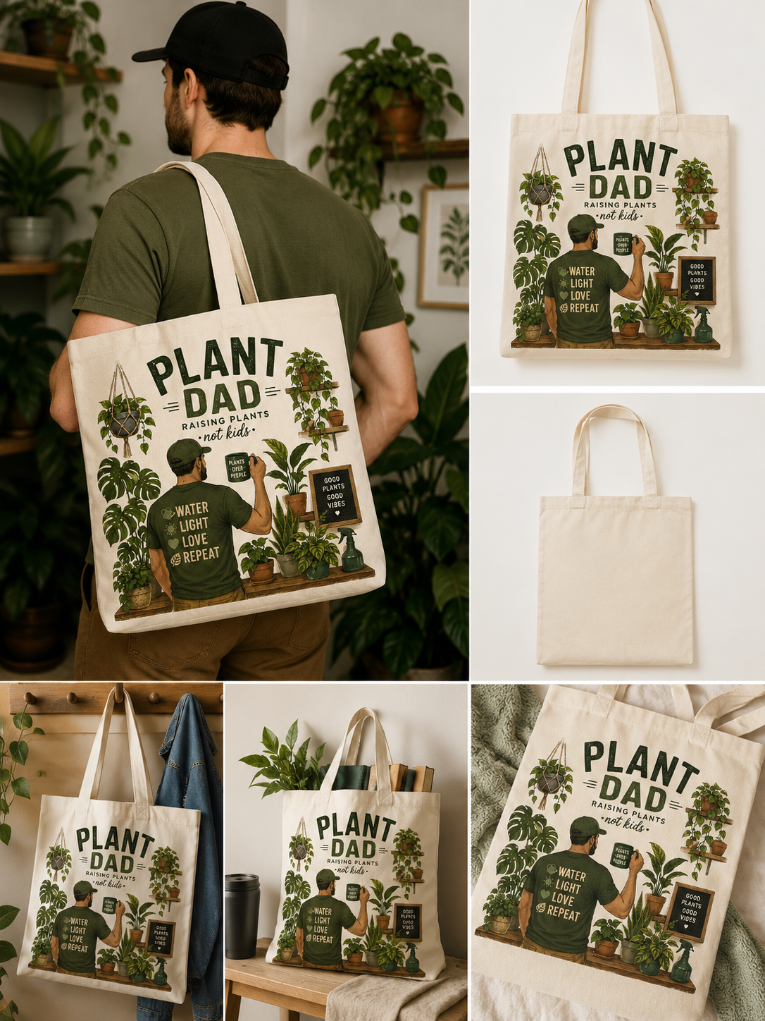 Plant Dad Tote Bag | Canvas Plant Lover Grocery Shopper