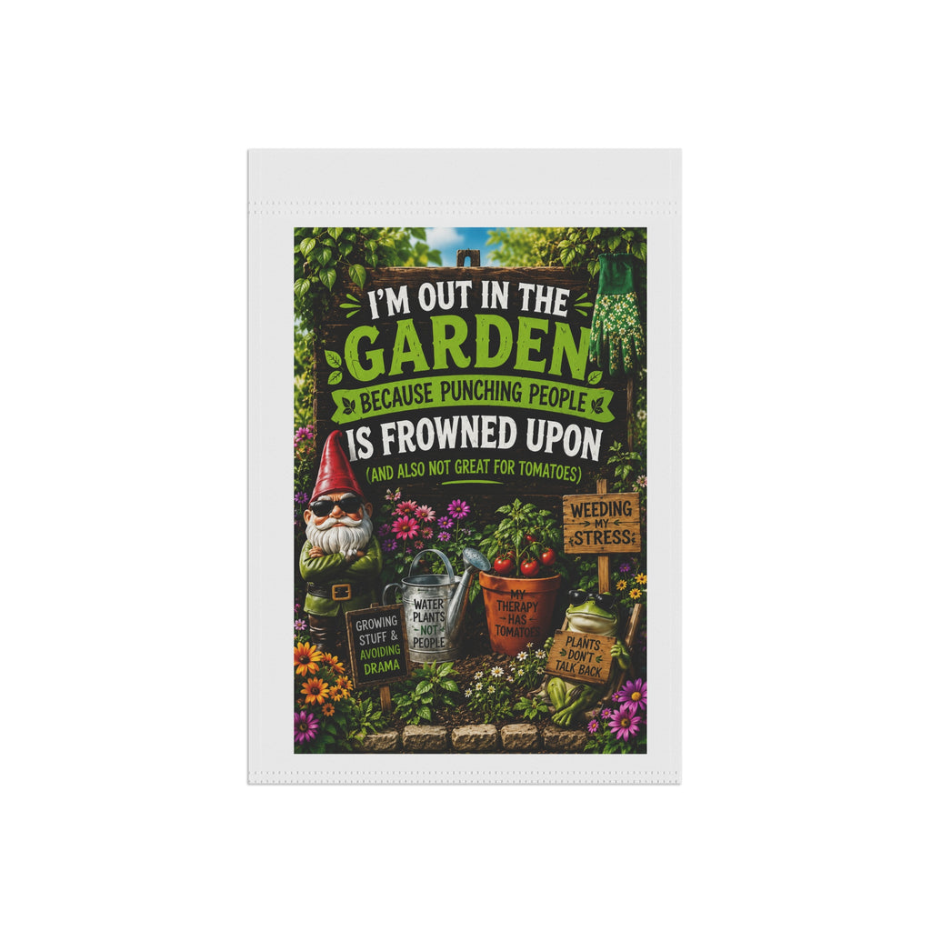 Garden Therapy™ Funny Double-Sided Garden Banner | “Punching People Is Frowned Upon” Outdoor Flag