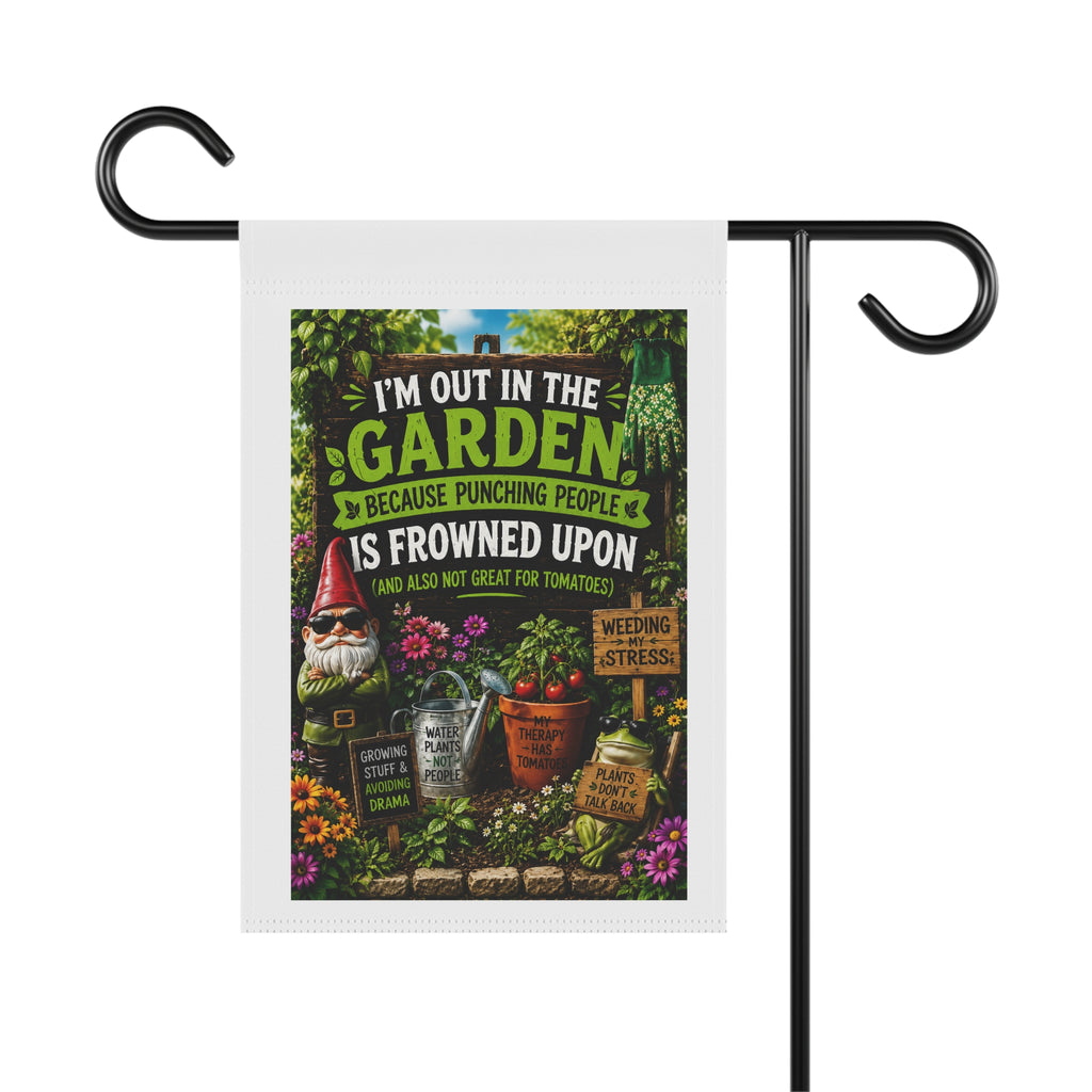 Garden Therapy™ Funny Double-Sided Garden Banner | “Punching People Is Frowned Upon” Outdoor Flag